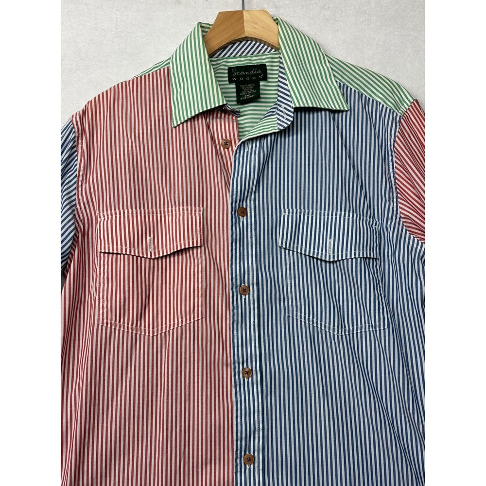 Vintage Scandia Woods Mens Color Block Striped Button Up‎ Shirt